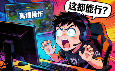 电竞选手比赛中的搞笑表情包 - 一名选手在比赛中因离谱操作而露出难以置信的夸张表情